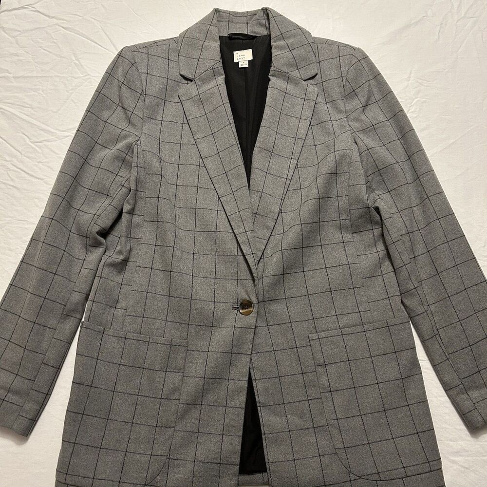 A New Day | Gray Black Windowpane One Button Blazer | Women’s Small